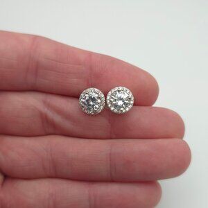 Sterling Silver Halo Style Round Cubic Zirconia Stud Earrings A453